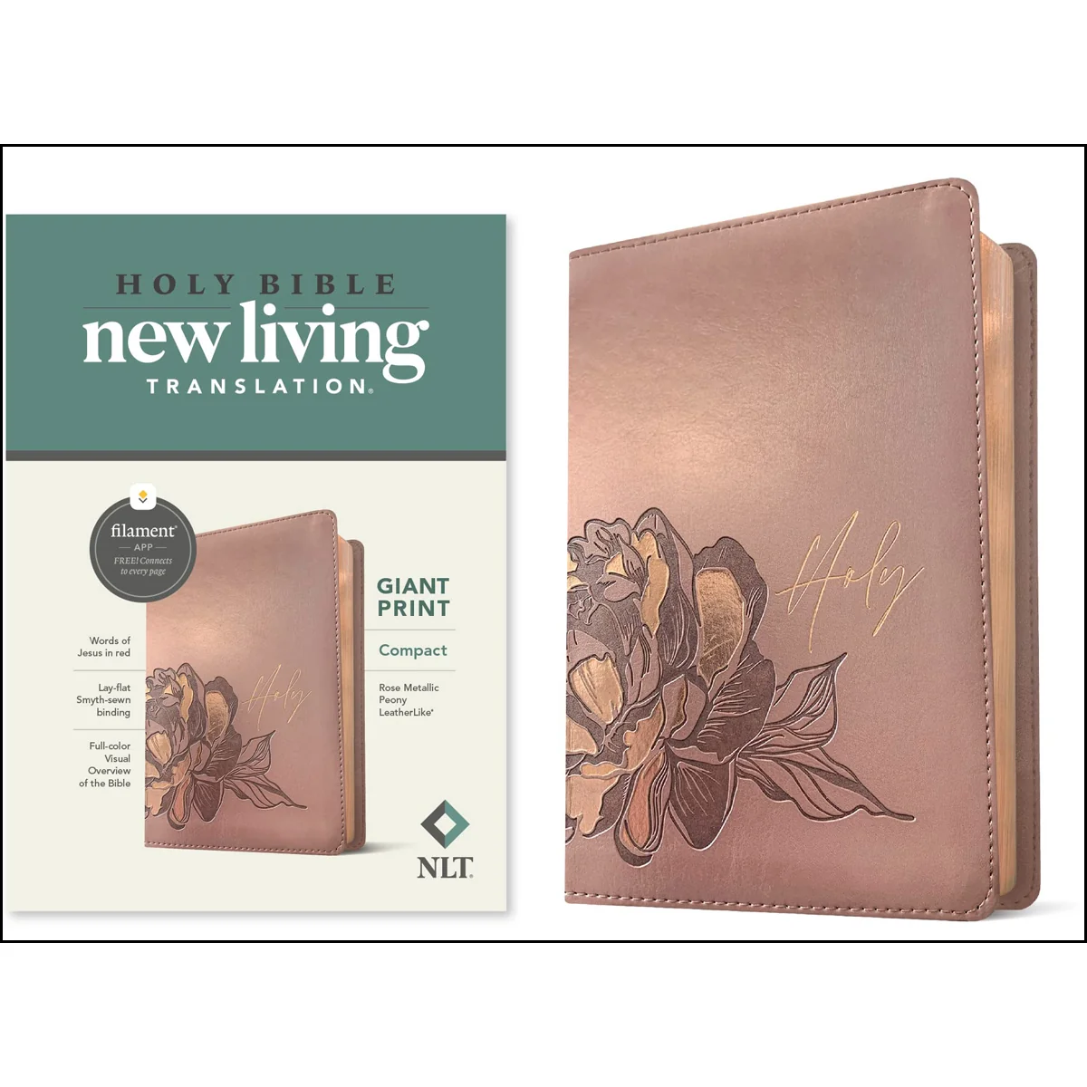 NLT Filament Compact Bible Giant Print Red Letter Rose Metallic Peony (Imitation Leather) - Image 4