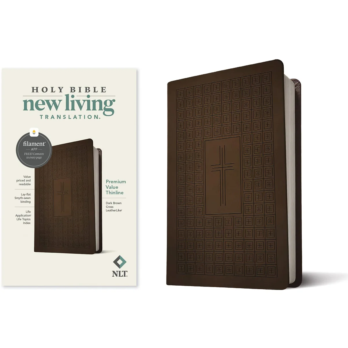 NLT Filament Premium Value Thinline Bible, Dark Brown Cross (Imitation Leather) - Image 3
