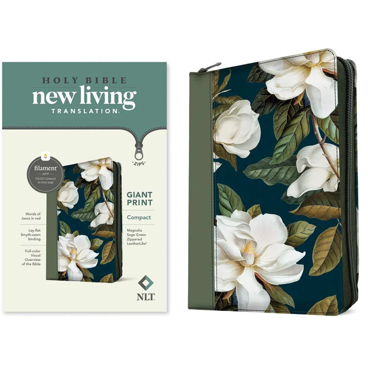 NLT Magnolia Sage Green Imitation Leather Compact Filament Zipper Bible Giant Print - Image 2