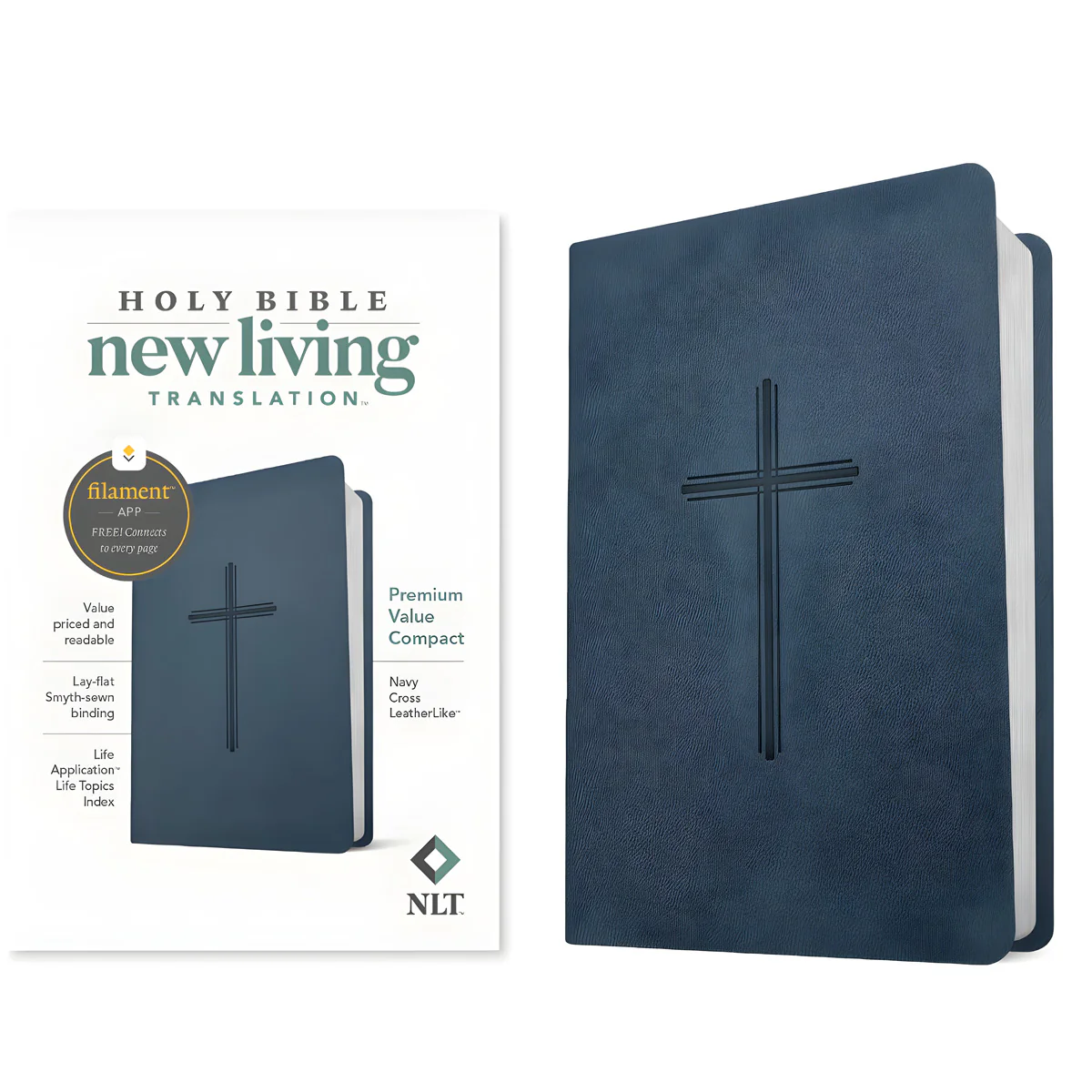NLT Navy Cross Imitation Leather Filament Premium Value Compact Bible - Image 3