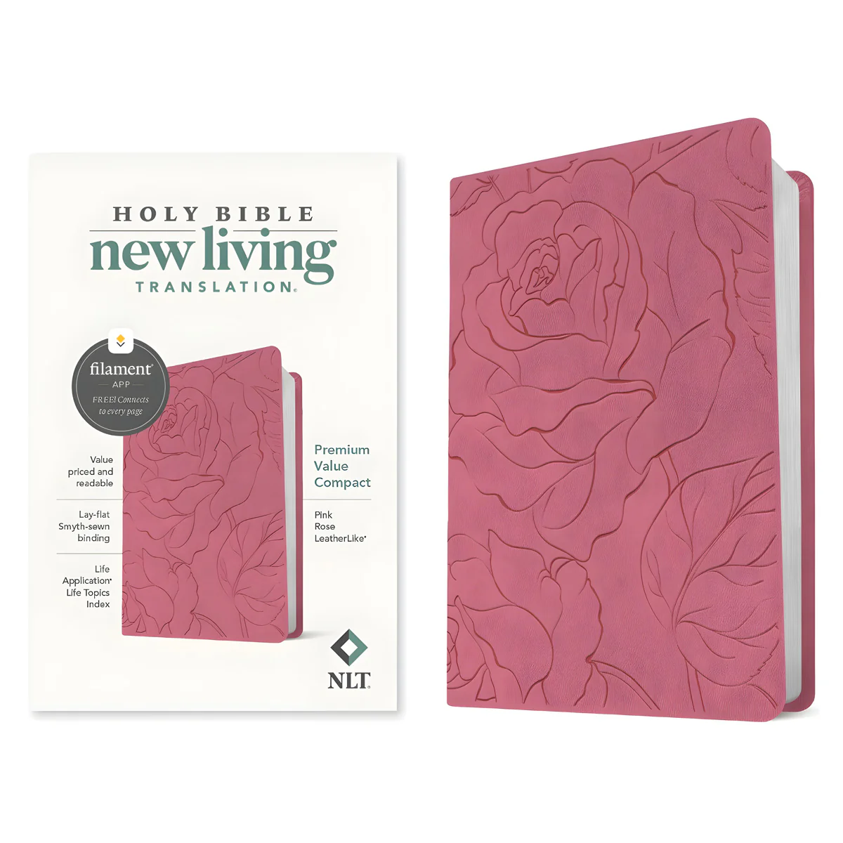 NLT Pink Rose Imitation Leather Premium Value Filament Compact Bible - Image 2