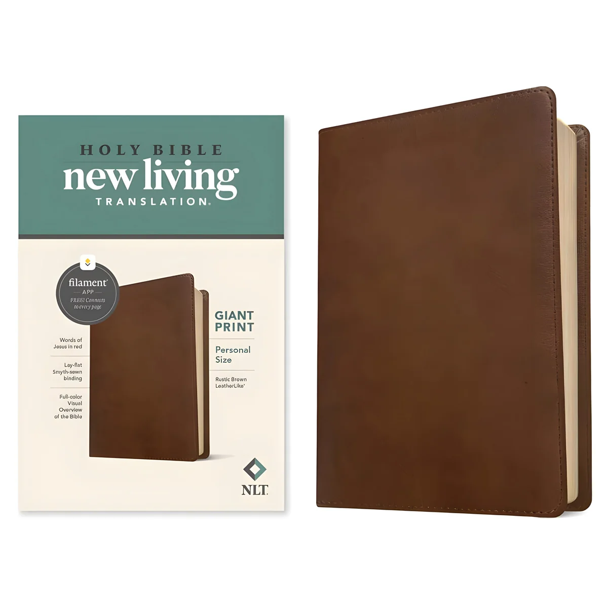 NLT Rustic Brown Imitation Leather Filament Personal Size Giant Print Bible - Image 3