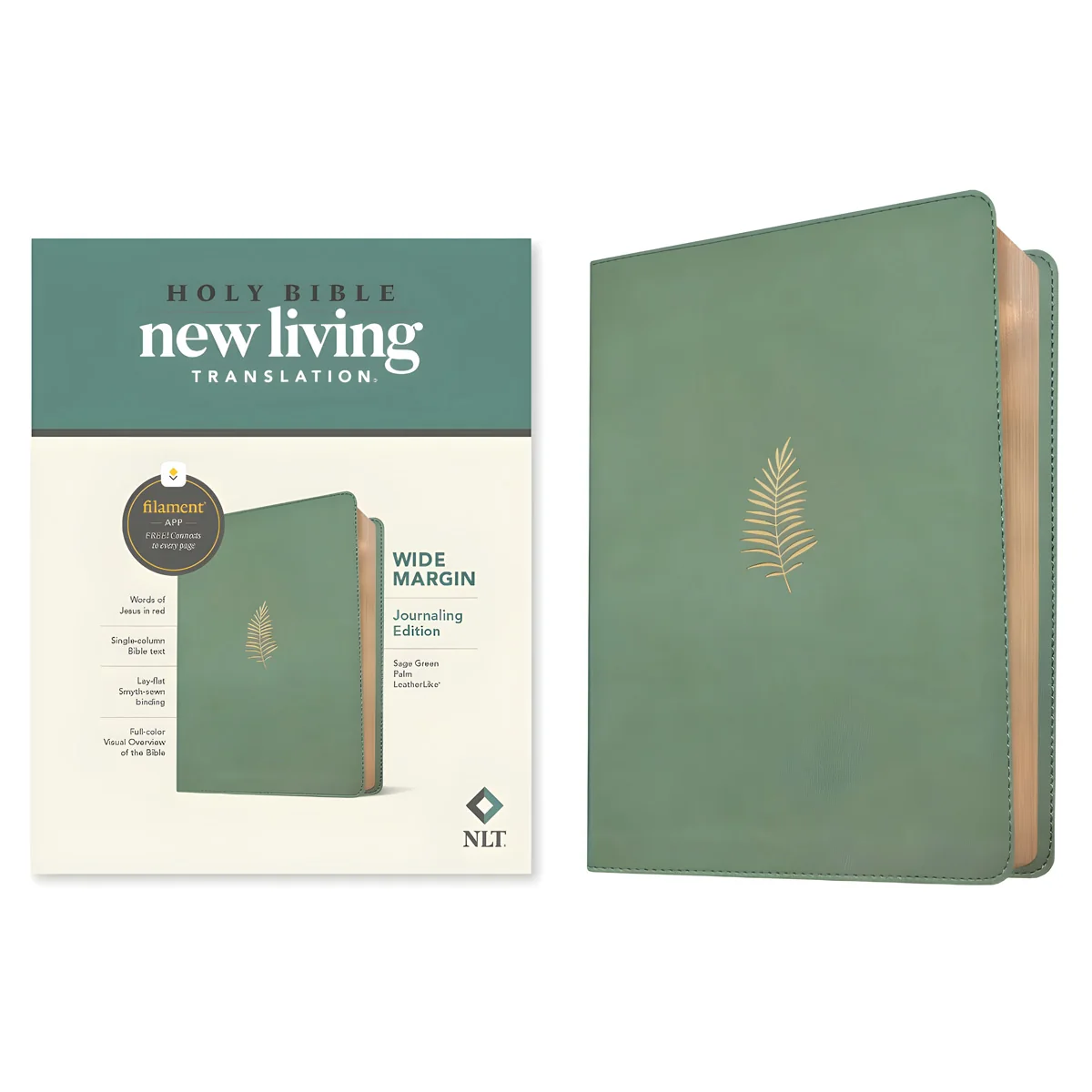 NLT Sage Green Palm Imitation Leather Filament Wide Margin Bible - Image 2