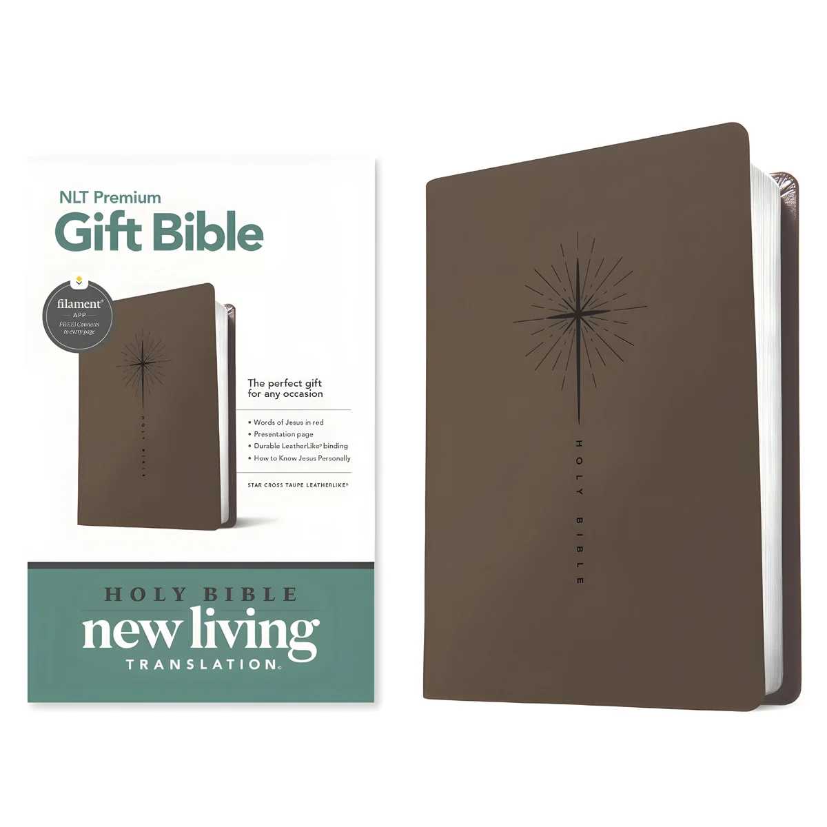 NLT Star Cross Taupe Imitation Leather Premium Gift Bible Red Letter - Image 2