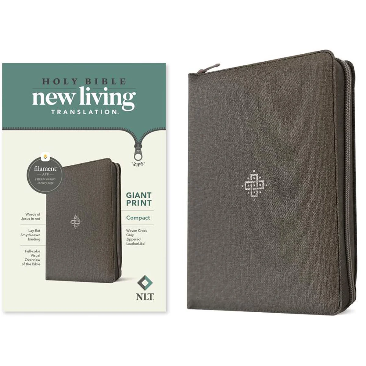 NLT Woven Cross Grey Imitation Leather Compact Filament Zipper Bible Giant Print - Image 2