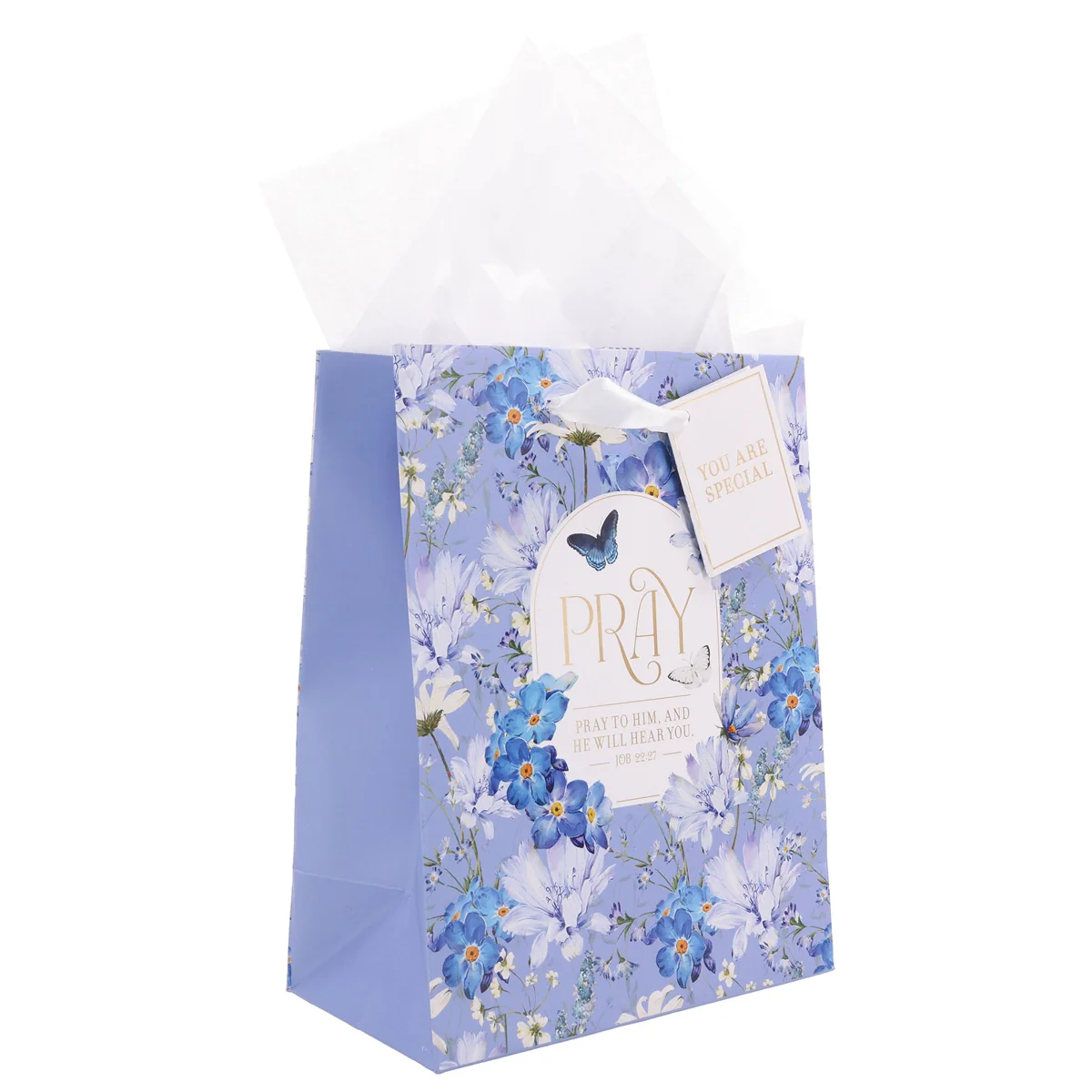 Pray Blue Floral Medium Gift Bag with Gift Tag - Image 3