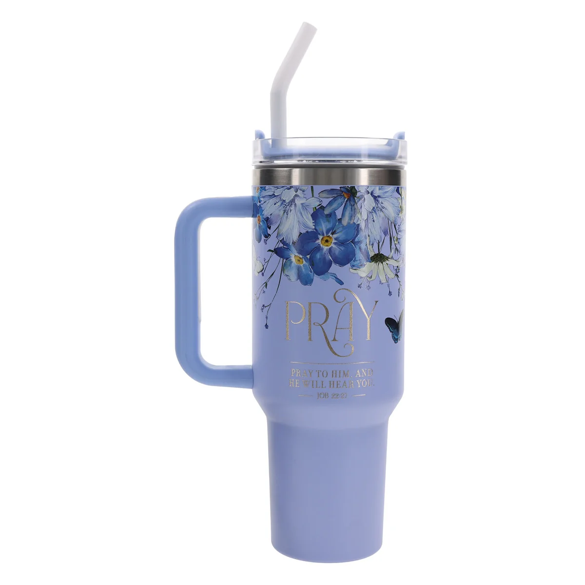 Pray to Him and He Will Hear You Large Stainless Steel Mug with Handle and Straw - Image 2