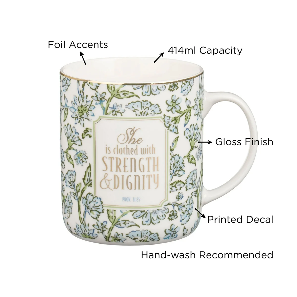 She Is Clothed with Strength and Dignity Floral Ceramic Mug - Image 3