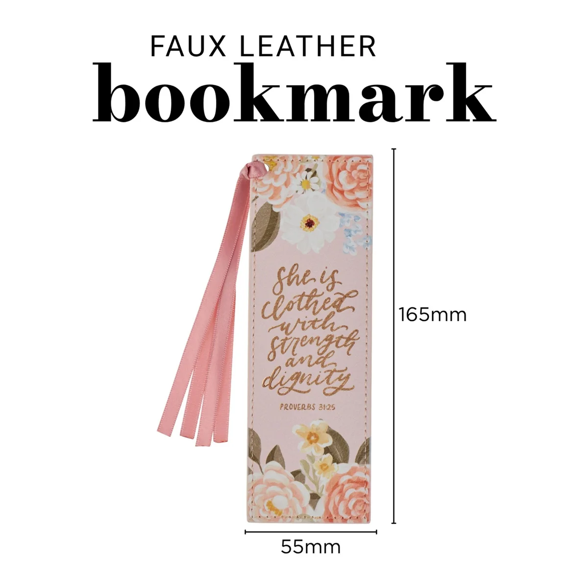 She Is Clothed with Strength and Dignity Pink Faux Leather Bookmark - Image 3