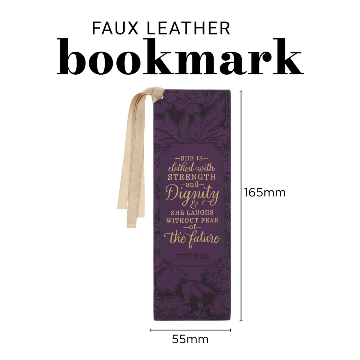 She Is Clothed with Strength and Dignity Purple Faux Leather Bookmark - Image 3