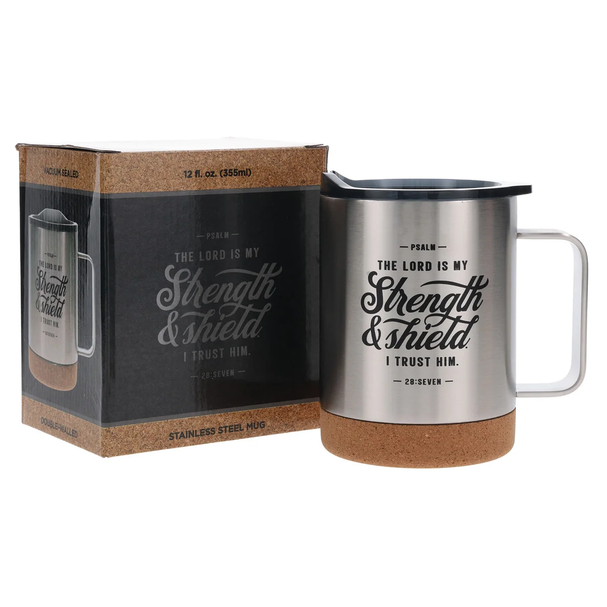 The Lord Is My Strength and Shield Stainless Steel Travel Mug with Cork Base - Image 3