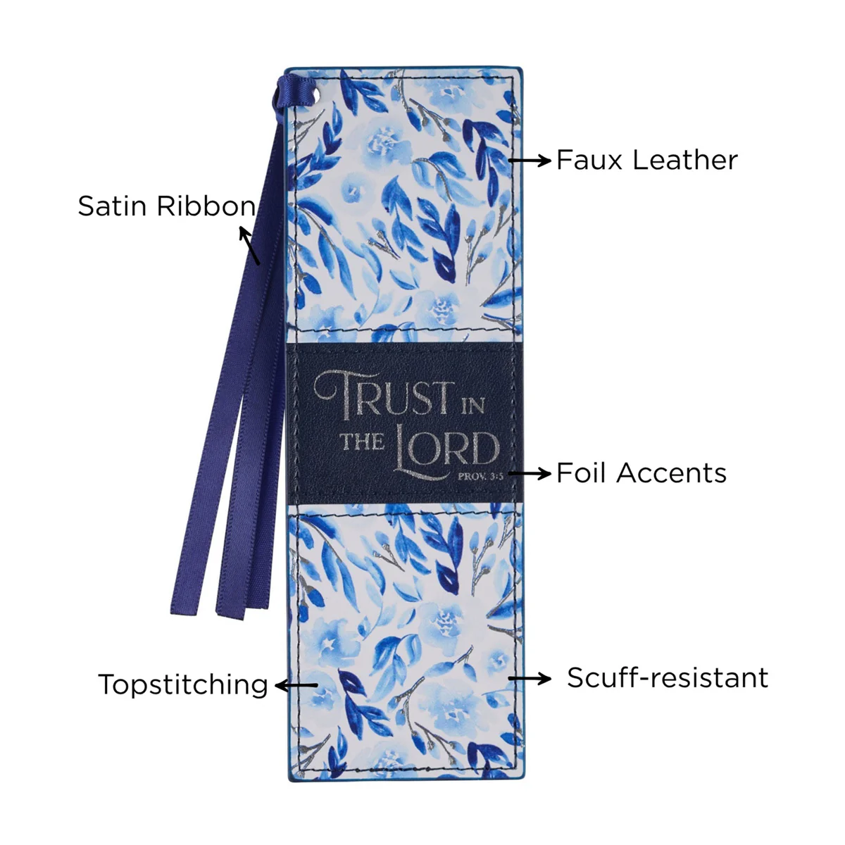 Trust in the Lord Blue Floral Faux Leather Bookmark - Image 4