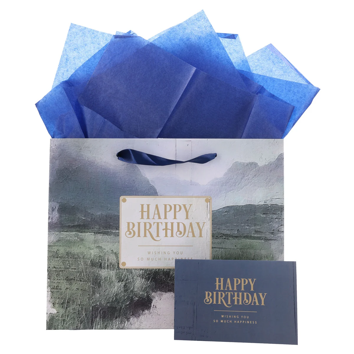 Vally Scene Happy Birthday Large Landscape Gift Bag with Card - Image 3