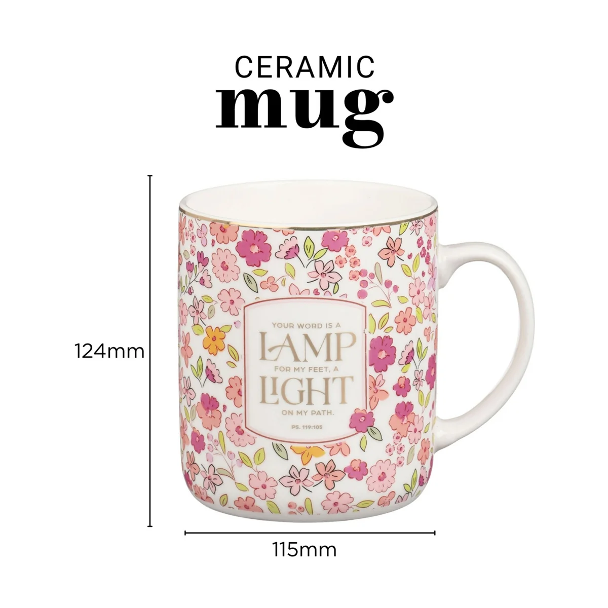 Your Word Is a Lamp for My Feet, a Light on My Path Floral Ceramic Mug - Image 2