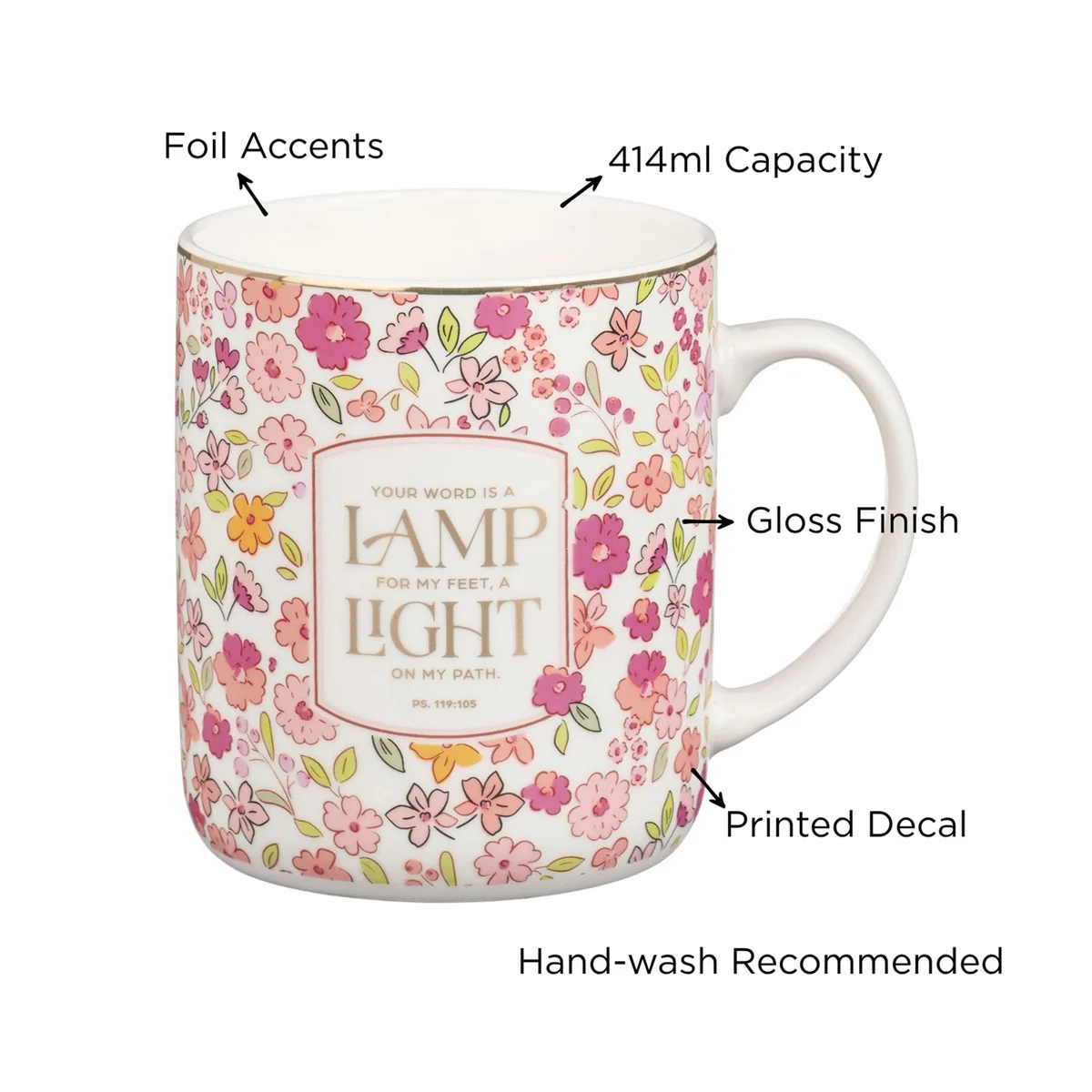 Your Word Is a Lamp for My Feet, a Light on My Path Floral Ceramic Mug - Image 3